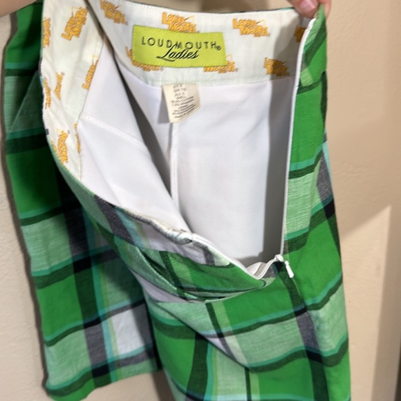 EUC Loudmouth Ladies Golf bright green white plaid sports skort sz 2 ctn stretch - Picture 6 of 9